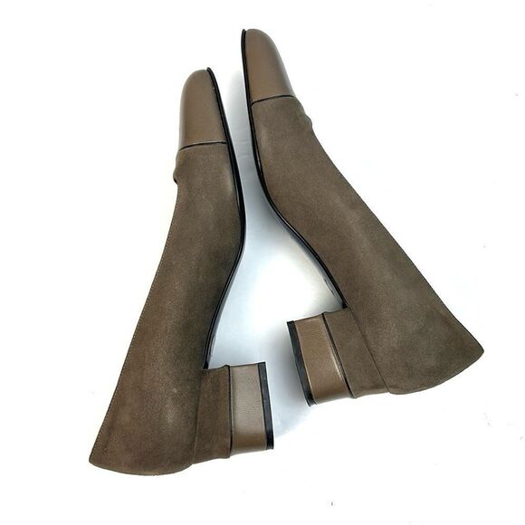 Bruno Magli Italy Suede Leather Taupe Shoes Pumps Heels Square Toe size US 7 - Picture 4 of 14